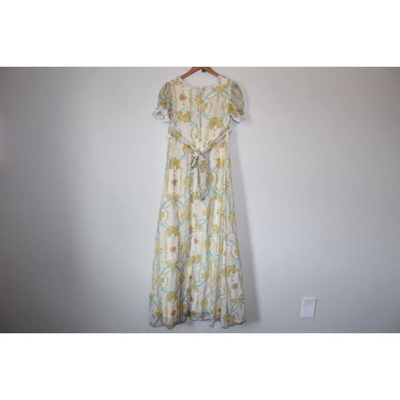 Vintage Floral Prairie Peasant Lace Maxi Dress Bridgeton Ivory Women's 13 H14102 - Picture 7 of 11